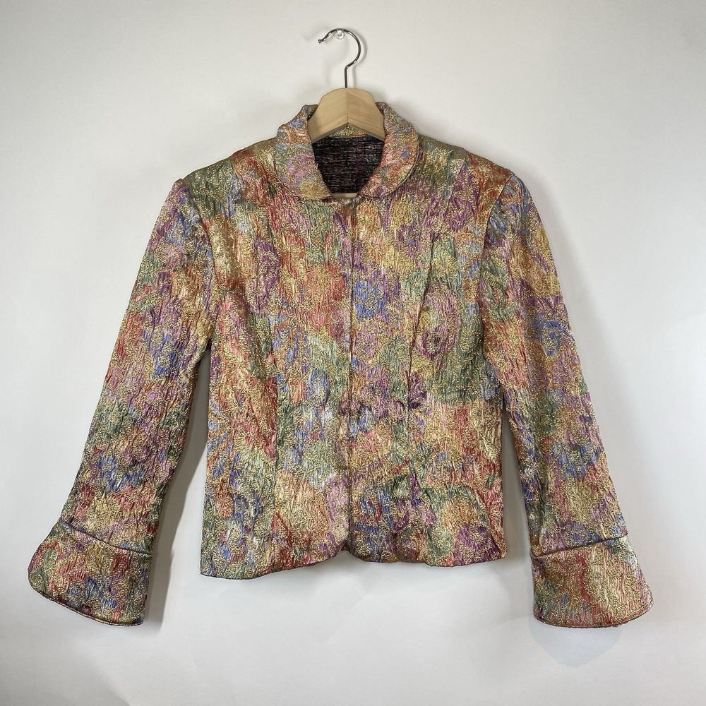 Handmade Womens Pastel Gold Shimmer Rainbow Blazer Jacket Size XS Whimsical